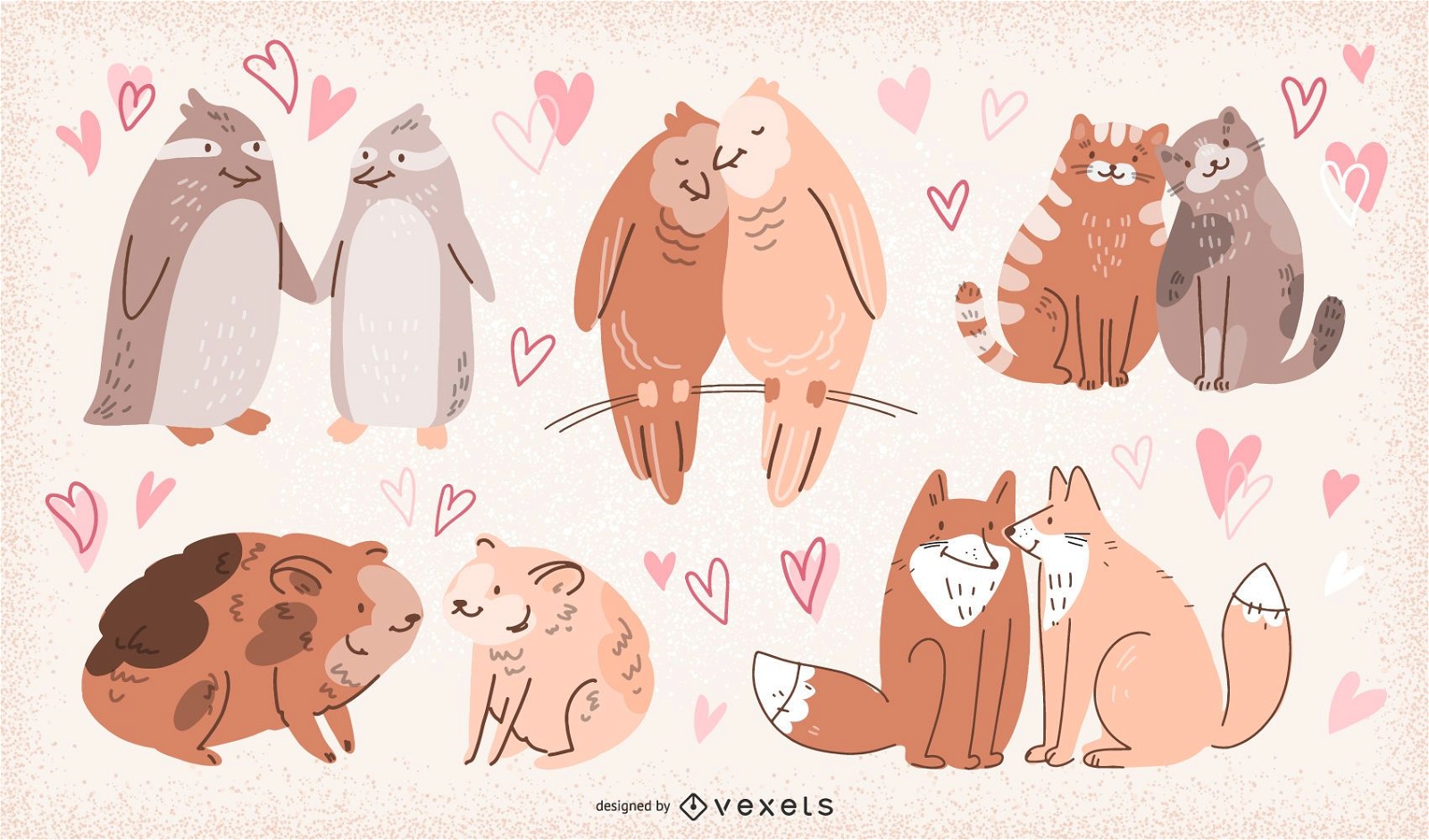 Valentinstag Tierpaare Illustration Set