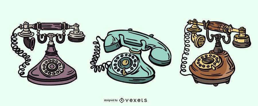 Conjunto de ilustración de teléfono antiguo Conjunto de ilustración de teléfono antiguo