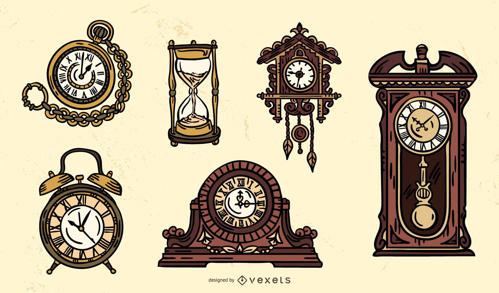 Antikes Uhrendesign-Set