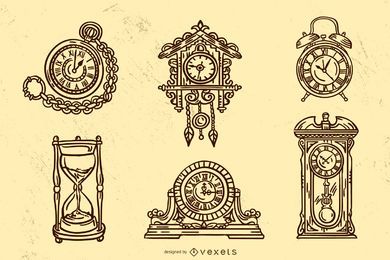 Old Vintage Clock Stroke Design Set Old Vintage Clock Stroke Design Set