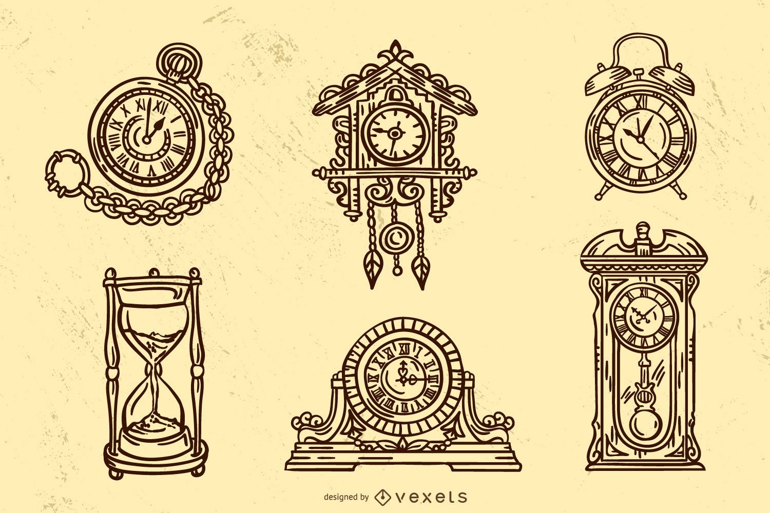 Old Vintage Clock Stroke Design Set