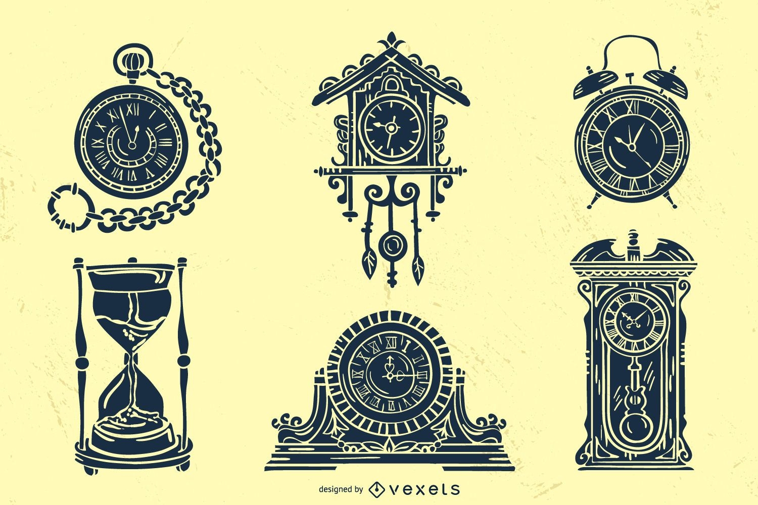 Paquete de silueta de reloj vintage antiguo