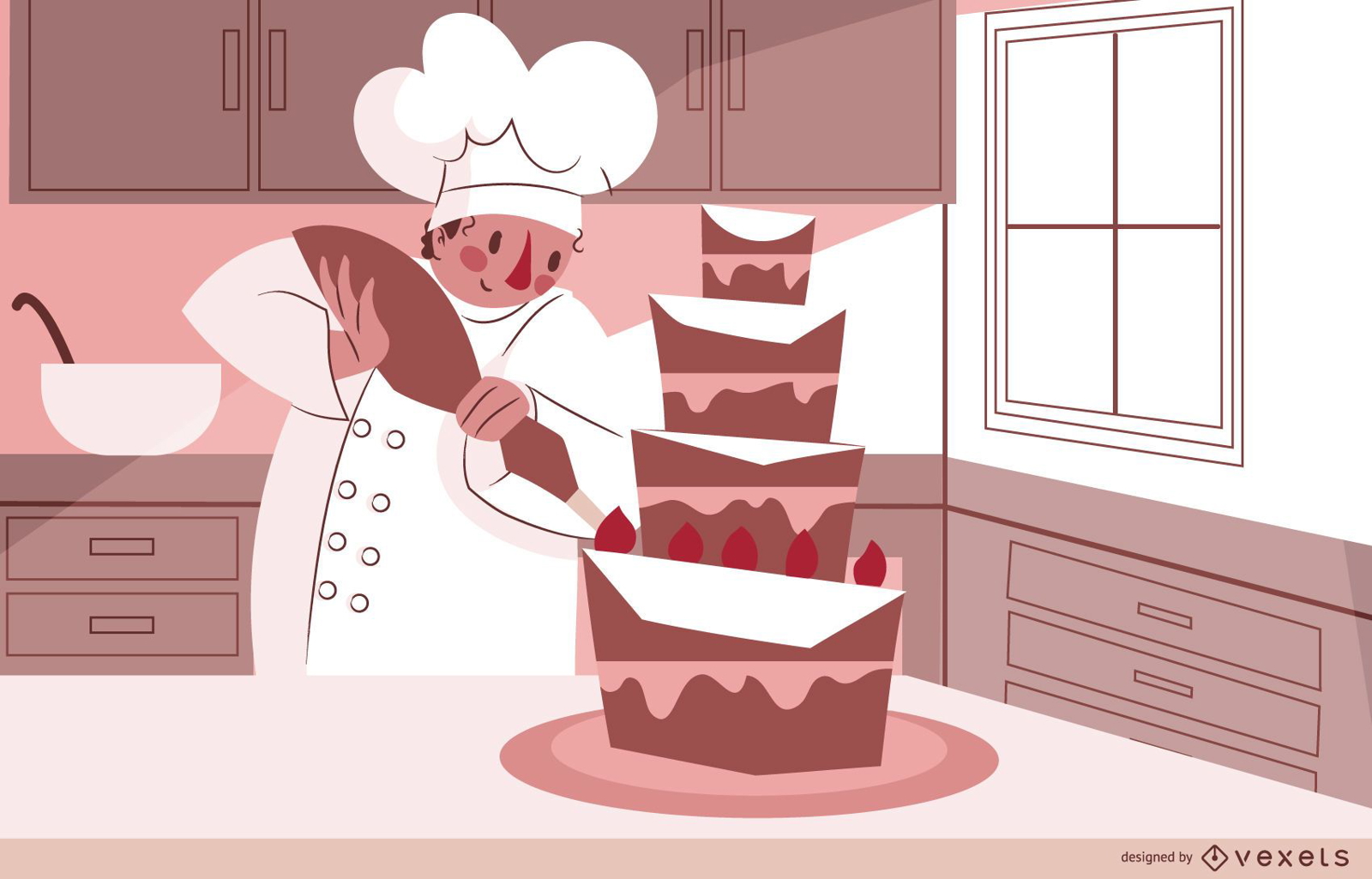 Design de ilustração de bolo de chef de confeitaria