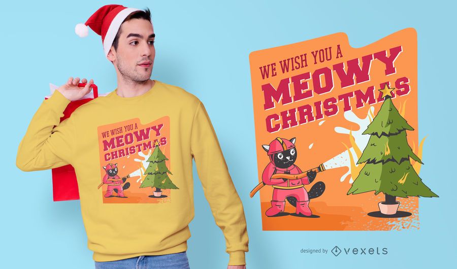 Diseño divertido de la camiseta de la Navidad del gato Diseño divertido de la camiseta de la Navidad del gato