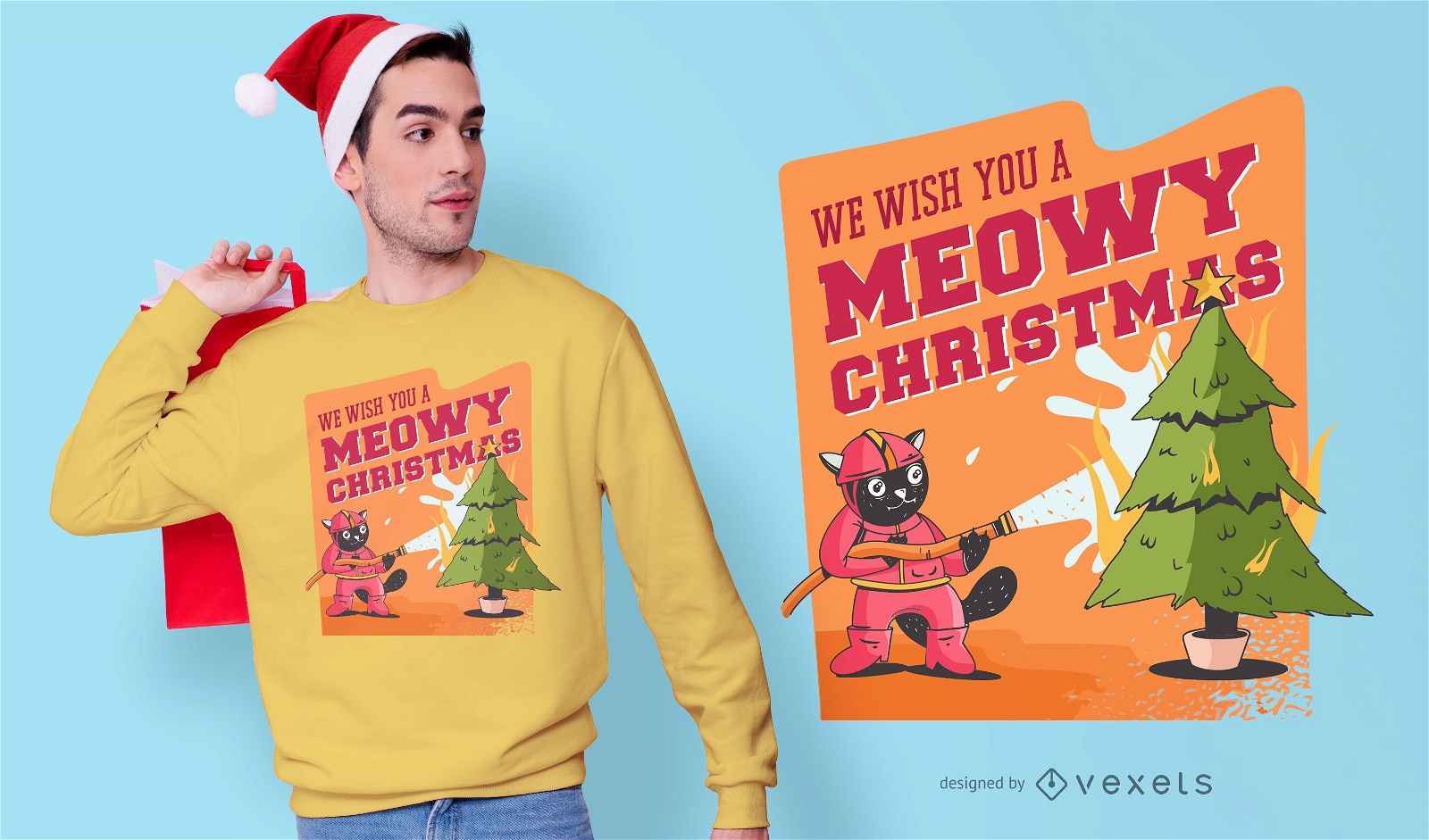 Design engra?ado de camisetas de Natal para gatos