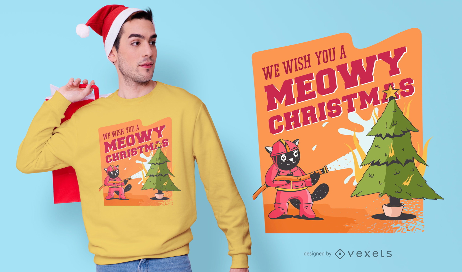 Lustige Katze Weihnachten T-Shirt Design
