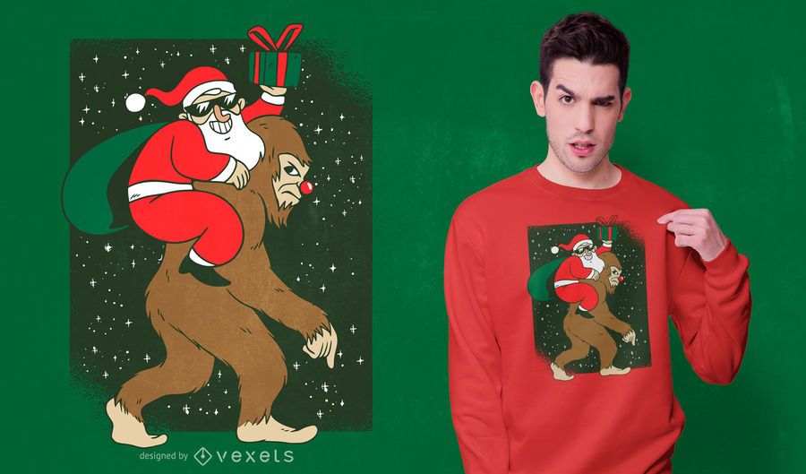 Projeto do t-shirt de Bigfoot do papai noel Projeto do t-shirt de Bigfoot do papai noel