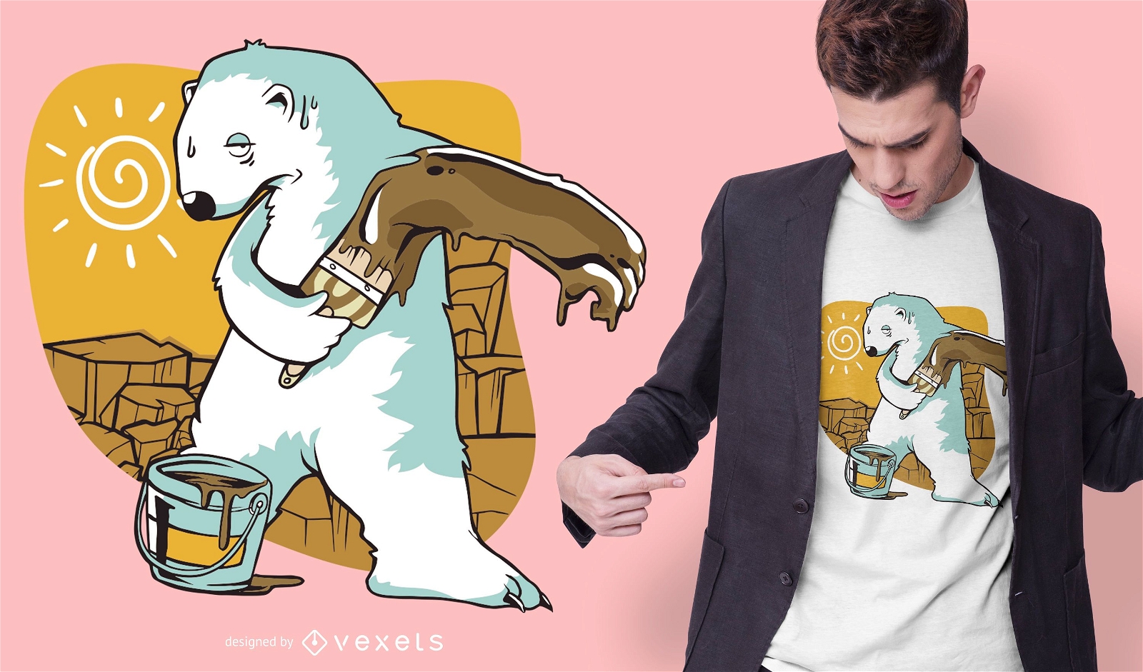 Design de camiseta com pintura de urso polar