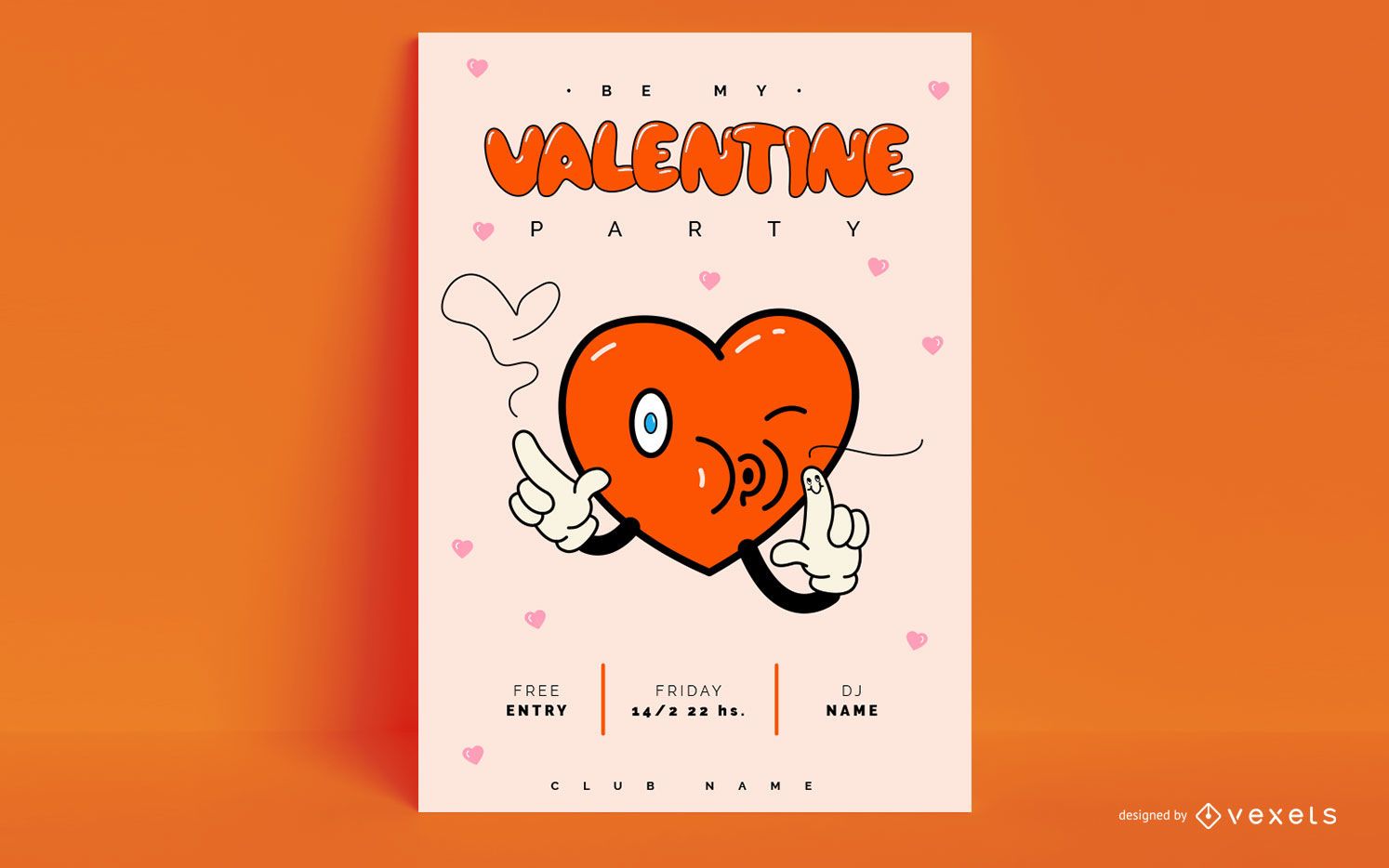 Plantilla de póster de corazón de fiesta de san valentín