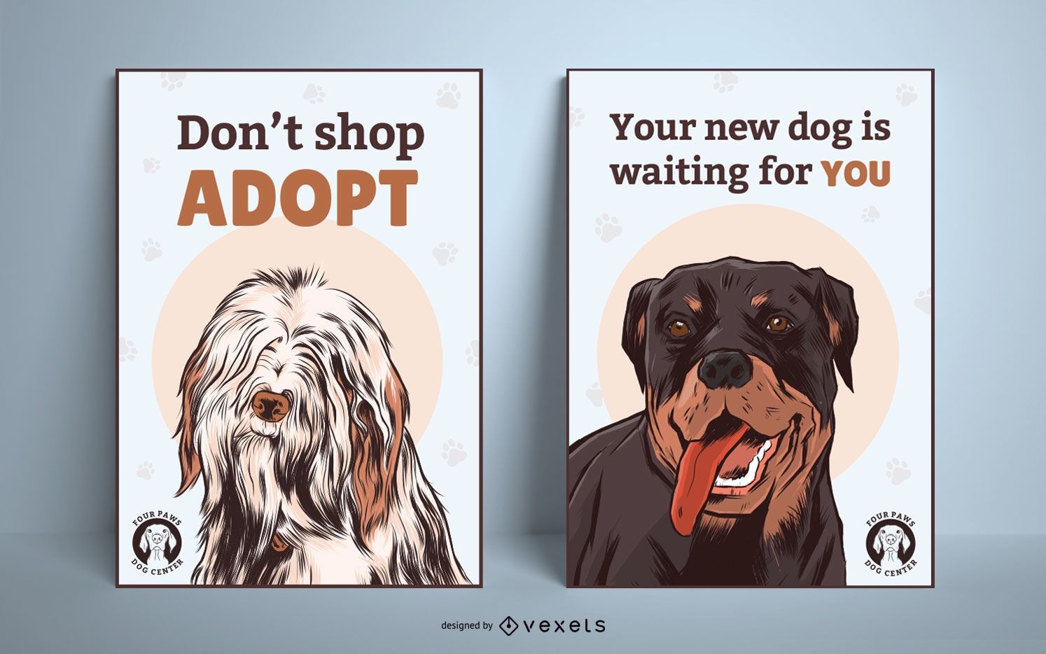 Conjunto de carteles de adopci?n de perros