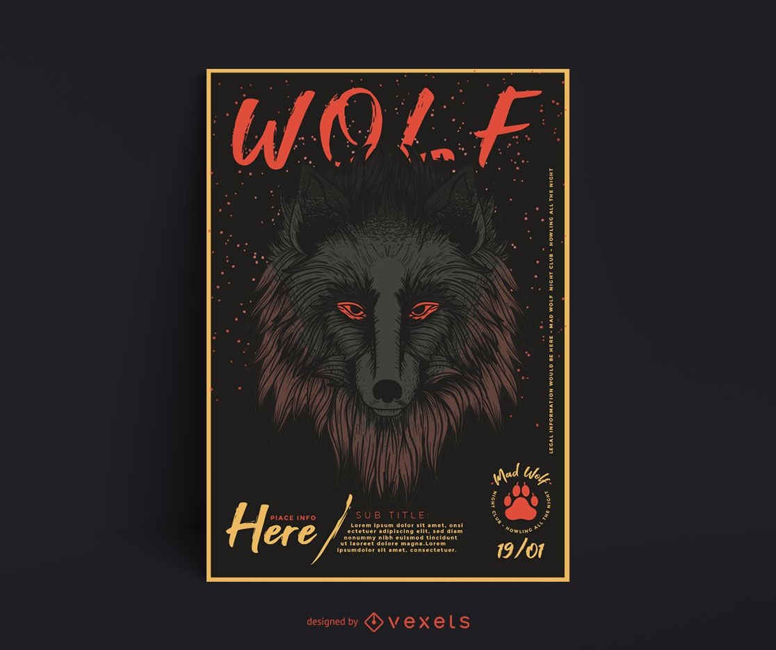 Design de pôster de ilustração de lobo