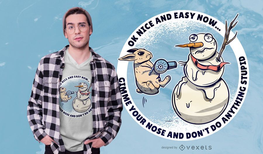 Diseño de camiseta de muñeco de nieve de conejo Diseño de camiseta de muñeco de nieve de conejo