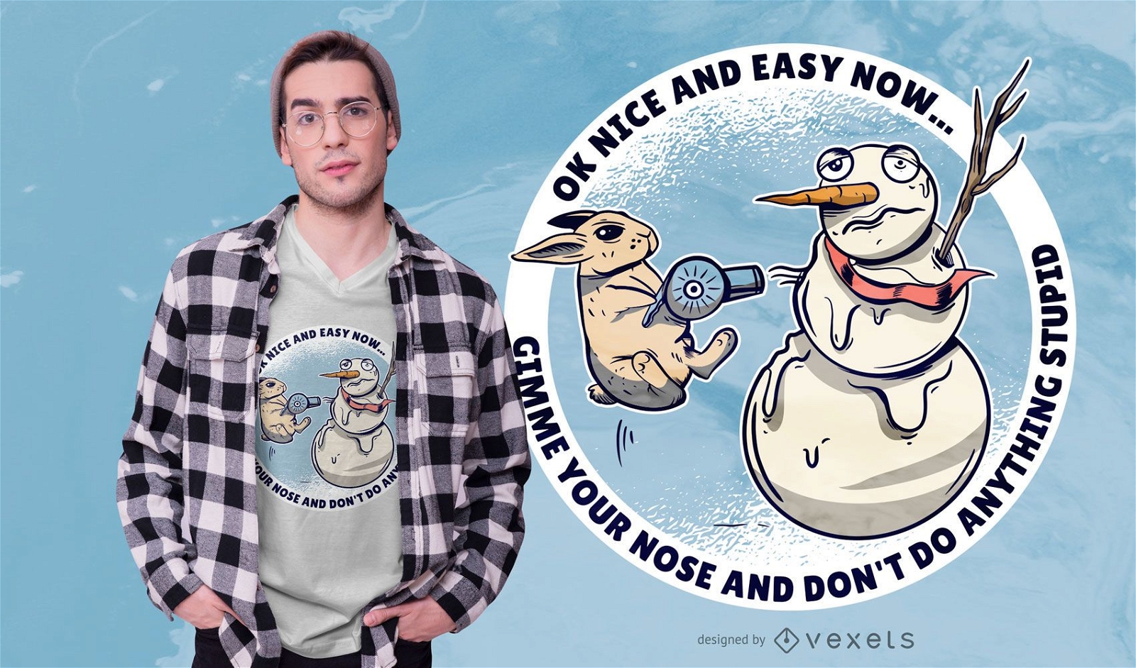 Diseño de camiseta de muñeco de nieve de conejo