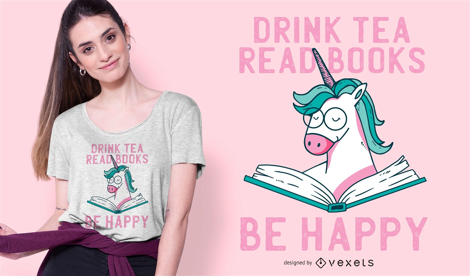 Unicorn reading t-shirt design
