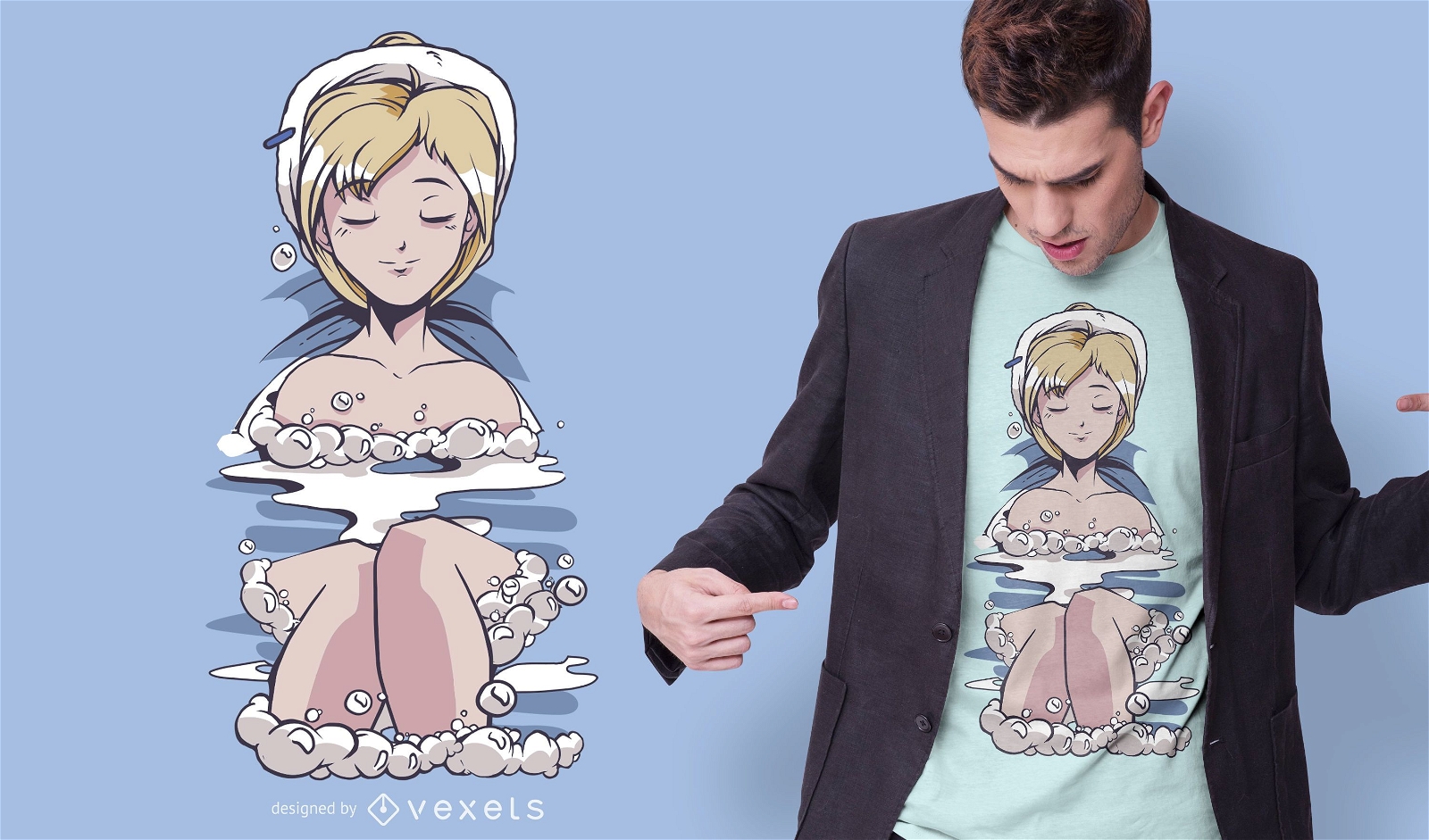Design de camiseta de banho feminina de anime