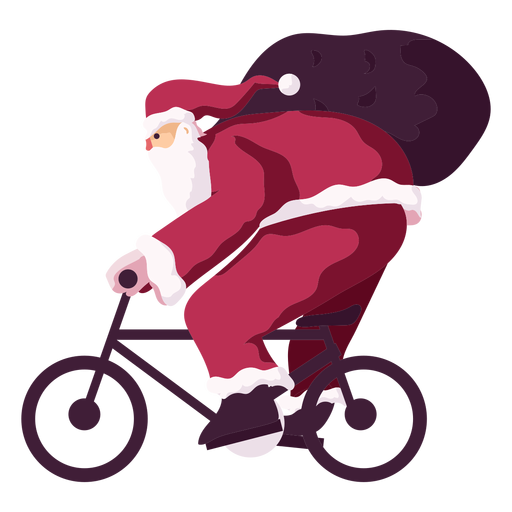 Santa claus bike cycle sack bag flat PNG Design