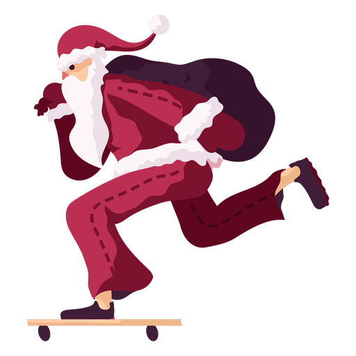 Santa claus skateboard sack bag flat PNG Design