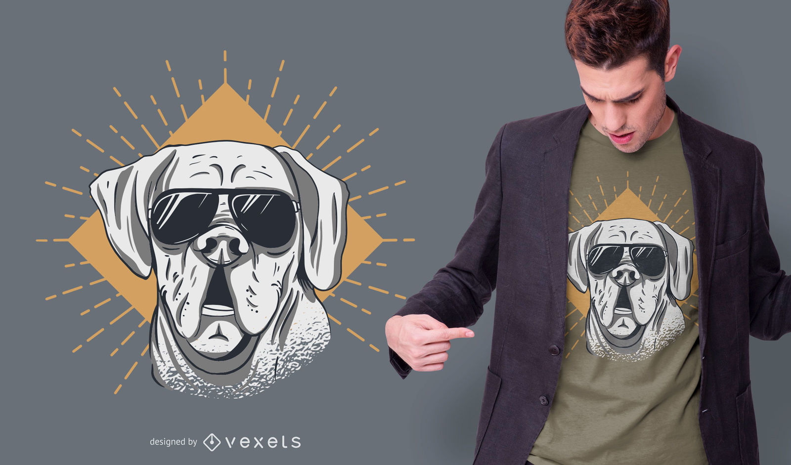 Cão legal usando design de camiseta de óculos de sol