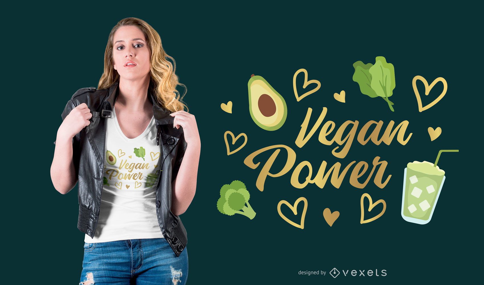 Diseño de camiseta vegana de alimentos verdes.