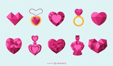 Facettiertes Pink Hearts Design Set