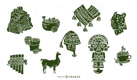 Inka Civilization Elements Silhouette Set