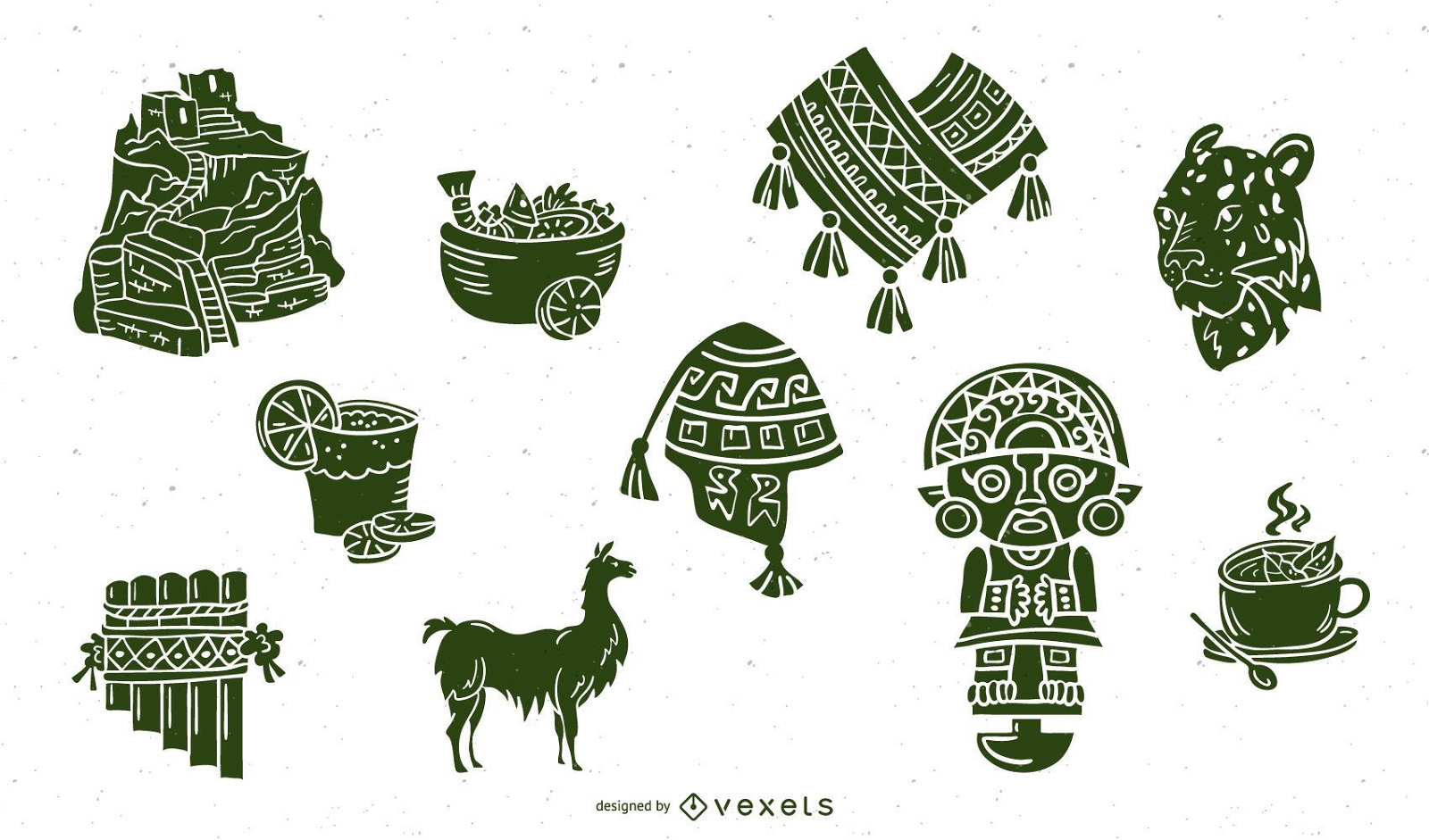 Conjunto de silueta de elementos de la civilización inca