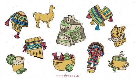 Conjunto de Design de Elementos Inca Coloridos