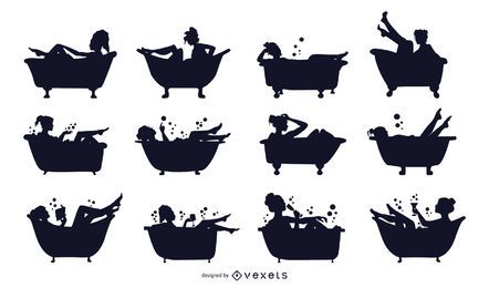 Woman Bathtub Silhouette Set Woman Bathtub Silhouette Set