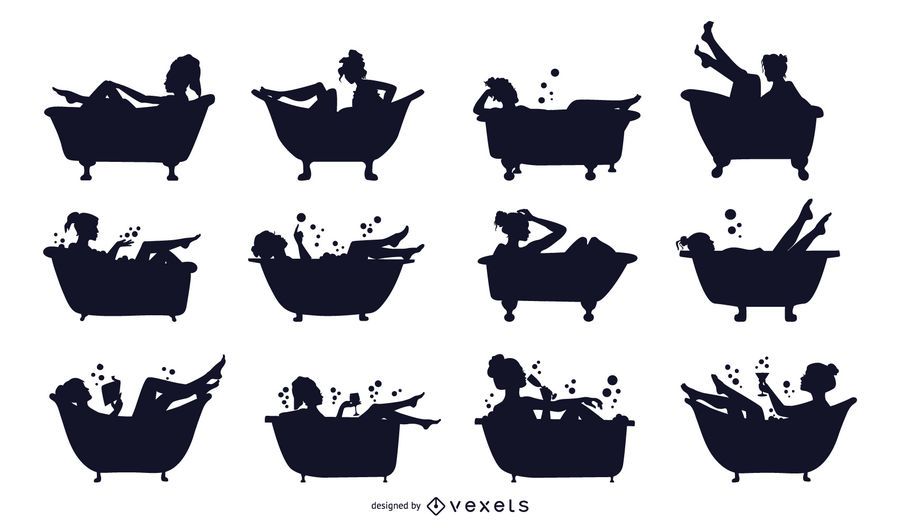 Woman Bathtub Silhouette Set Woman Bathtub Silhouette Set