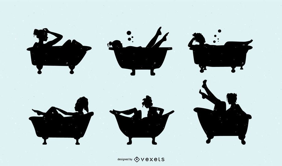 Woman Bathtub Silhouette Set Woman Bathtub Silhouette Set
