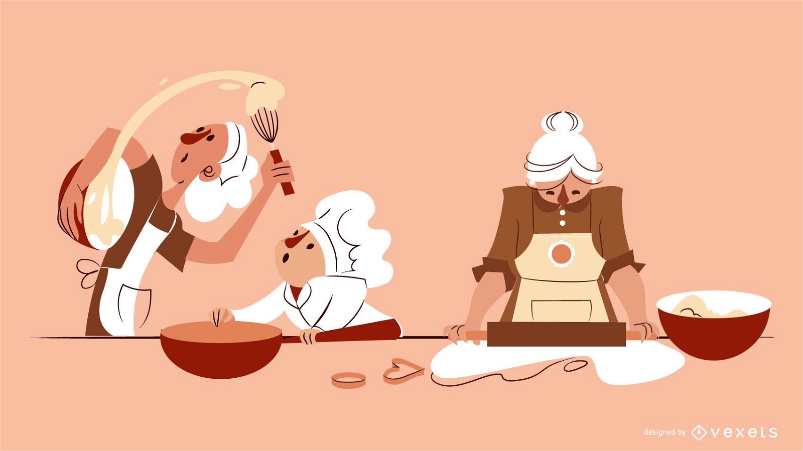 Composição de ilustração de personagens de padaria