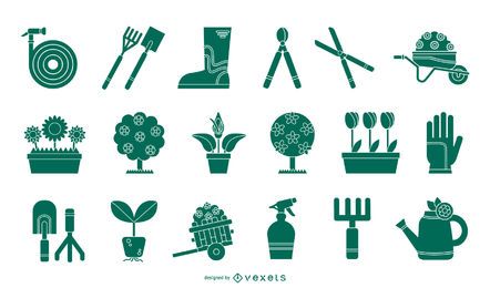 Conjunto de silueta de herramientas de jardinería