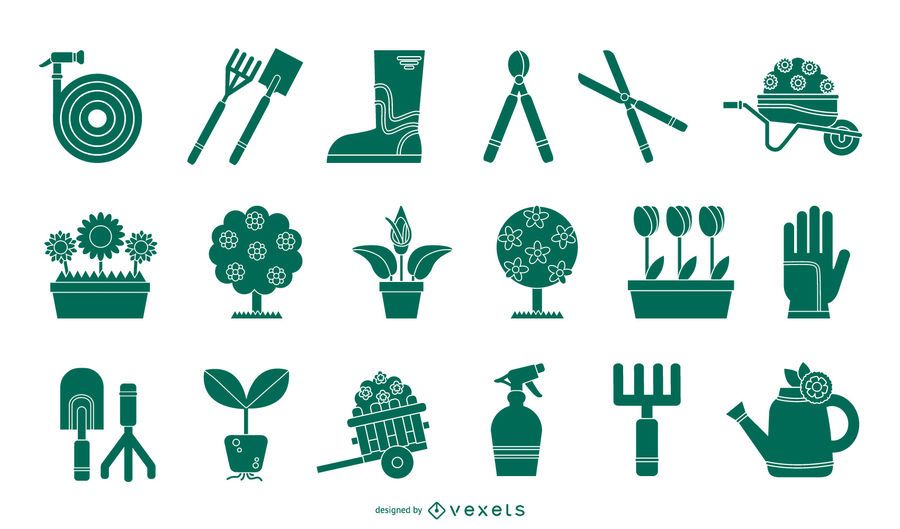 Gardening Tools Silhouette Set Gardening Tools Silhouette Set