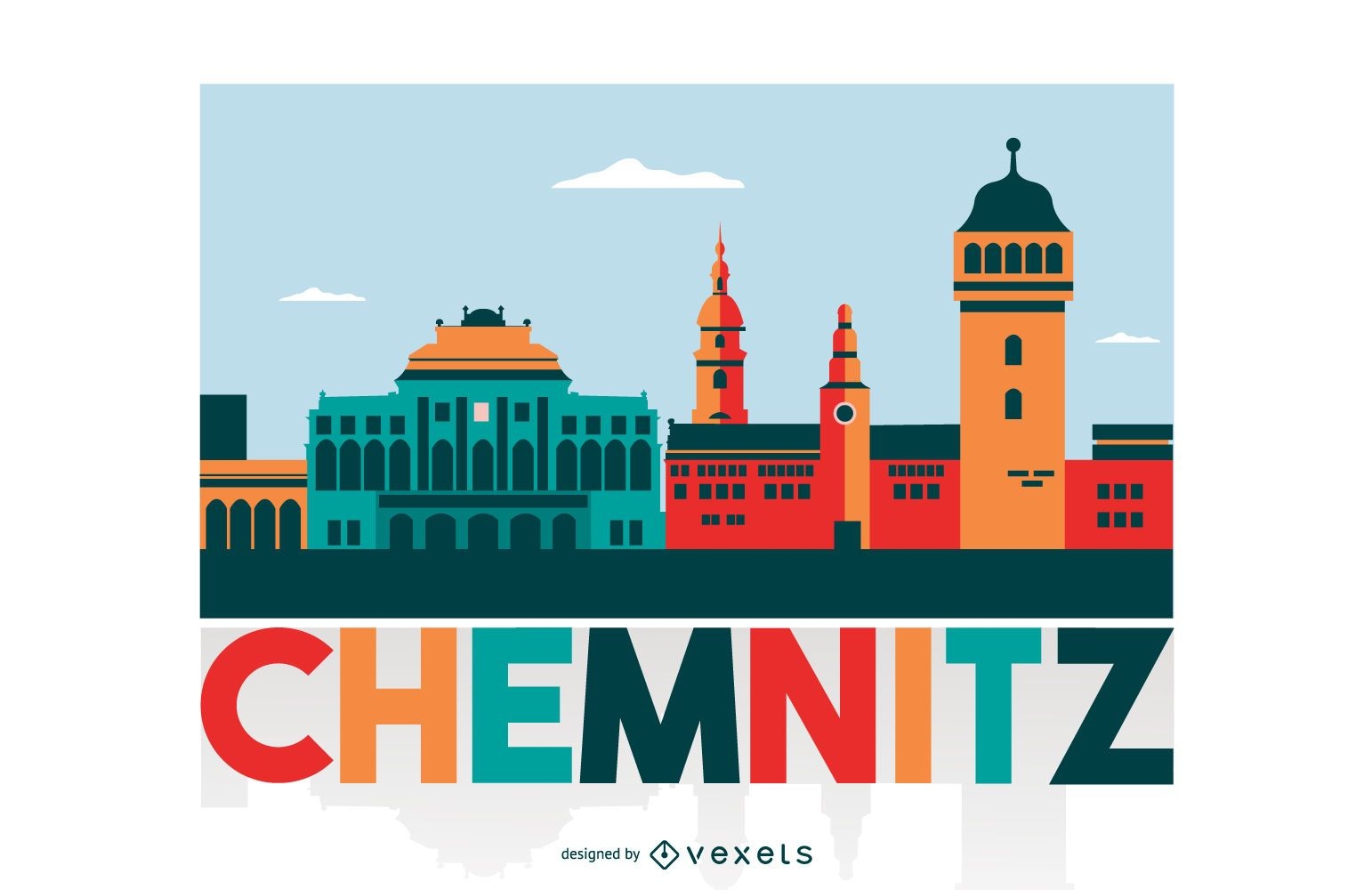 Chemnitz farbige Stadt Skyline Design