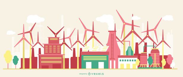 Paisaje de fábrica de diseño plano