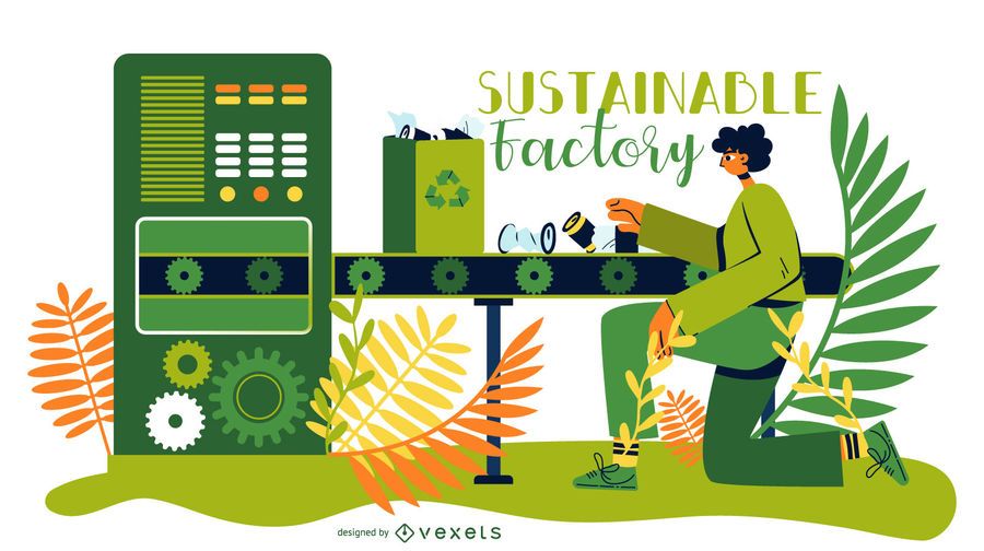 Ilustración de fábrica de energía sostenible Ilustración de fábrica de energía sostenible
