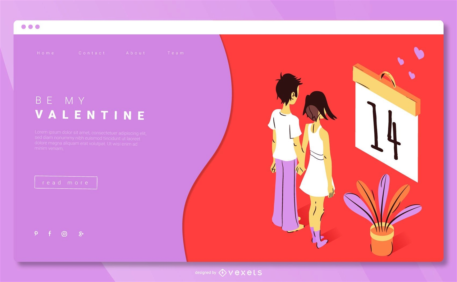 Valentine's day couple calendar landing page template