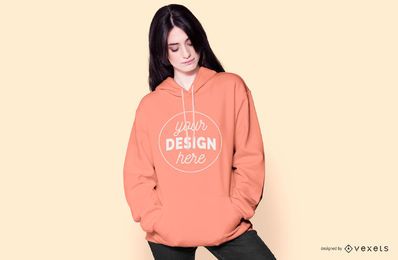 Woman with hoodie mockup
