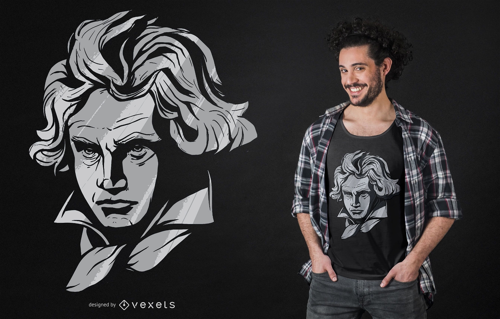 Design de camiseta facial de Beethoven