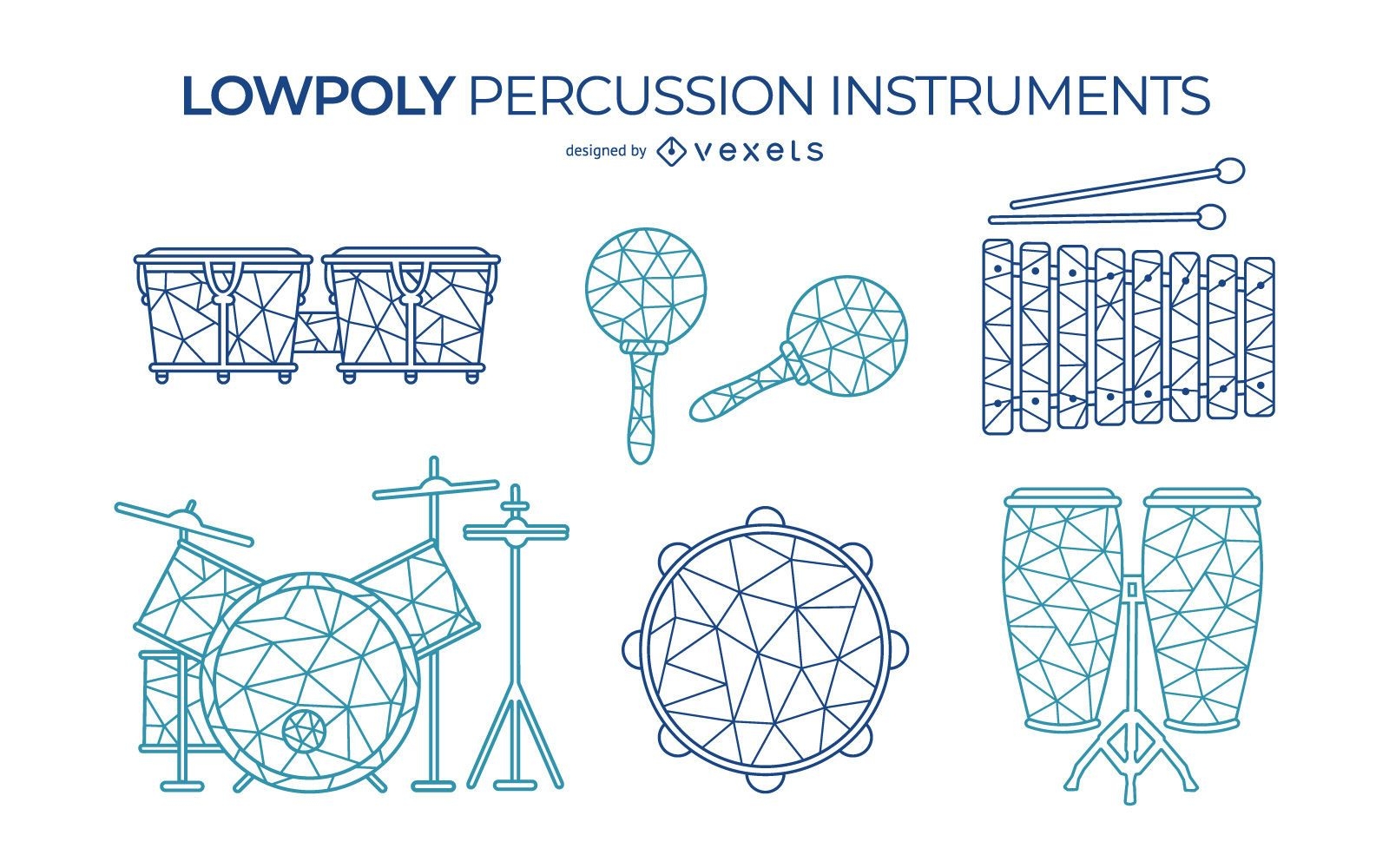 Low poly percussion instruments set