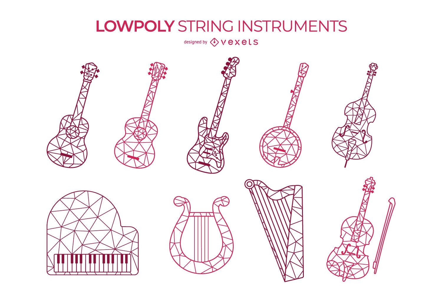 Conjunto de instrumentos de cordas de baixo poli
