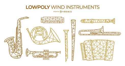 Set de instrumentos de viento low poly