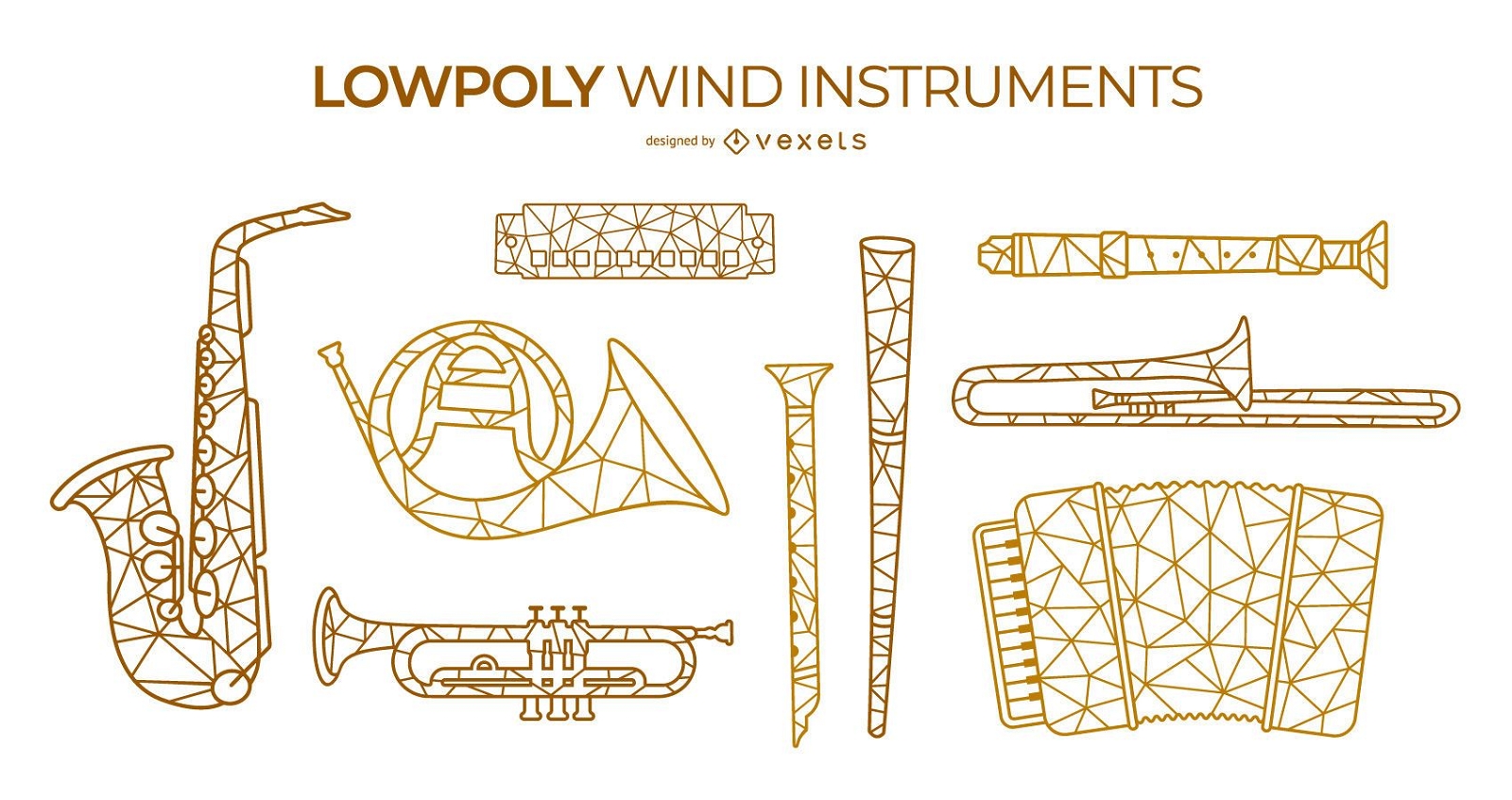 Conjunto de instrumentos de sopro low poly