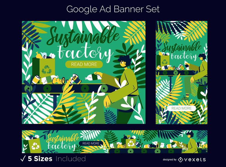 Conjunto de banners publicitarios de Google Eco Factory Conjunto de banners publicitarios de Google Eco Factory