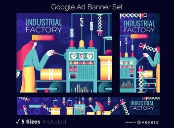 Conjunto de banners do Google Ads para fábrica industrial