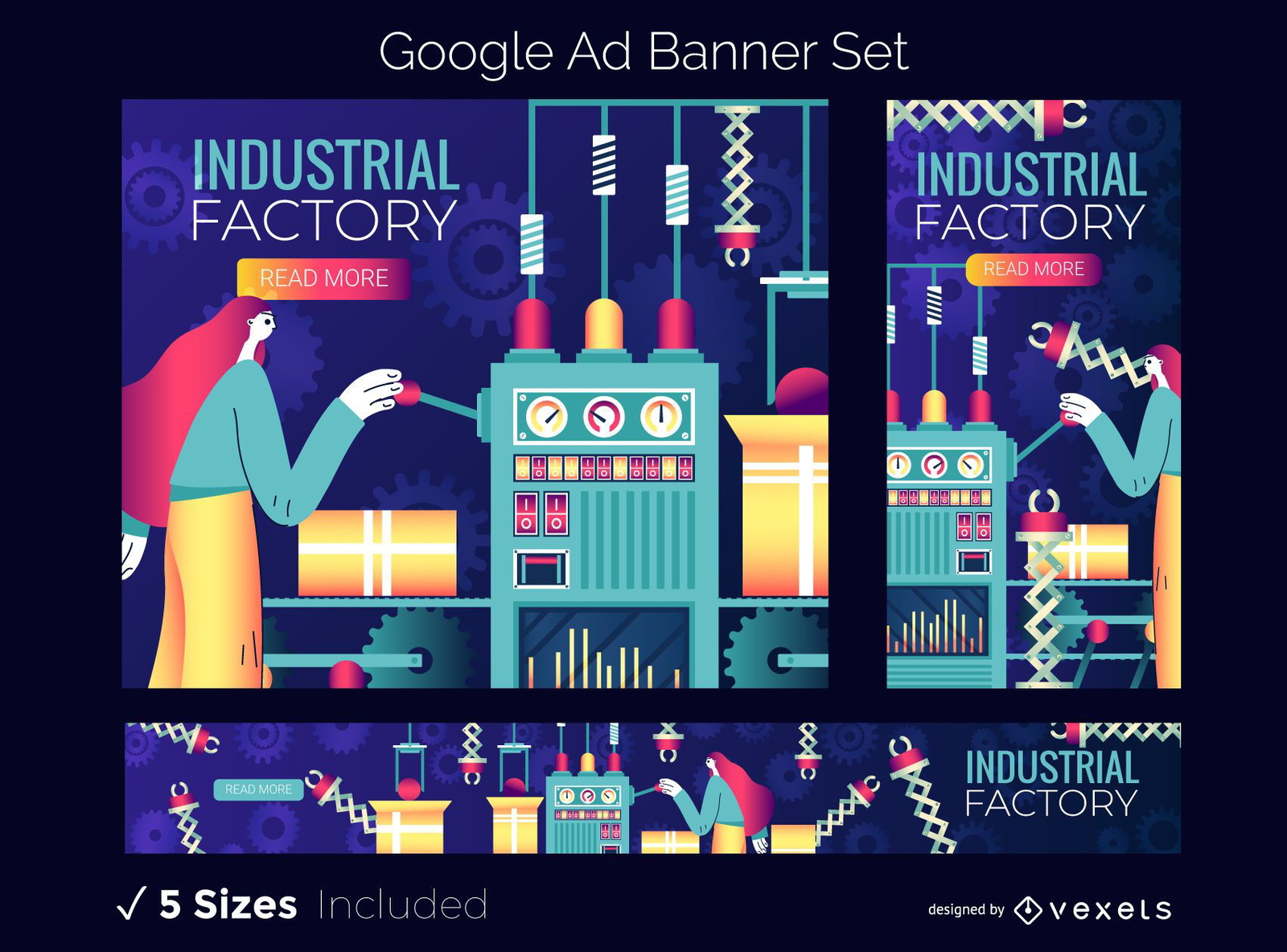 Conjunto de banners do Google Ads para f?brica industrial