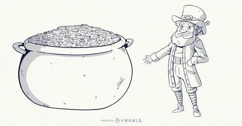 Ilustração de Leprechaun Gold Pot Stroke