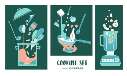 Conjunto de ilustração plana de elementos de cozinha