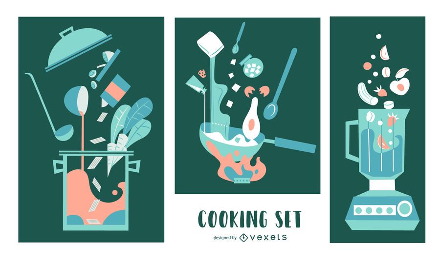 Cooking Elements Flat Illustration Set Cooking Elements Flat Illustration Set
