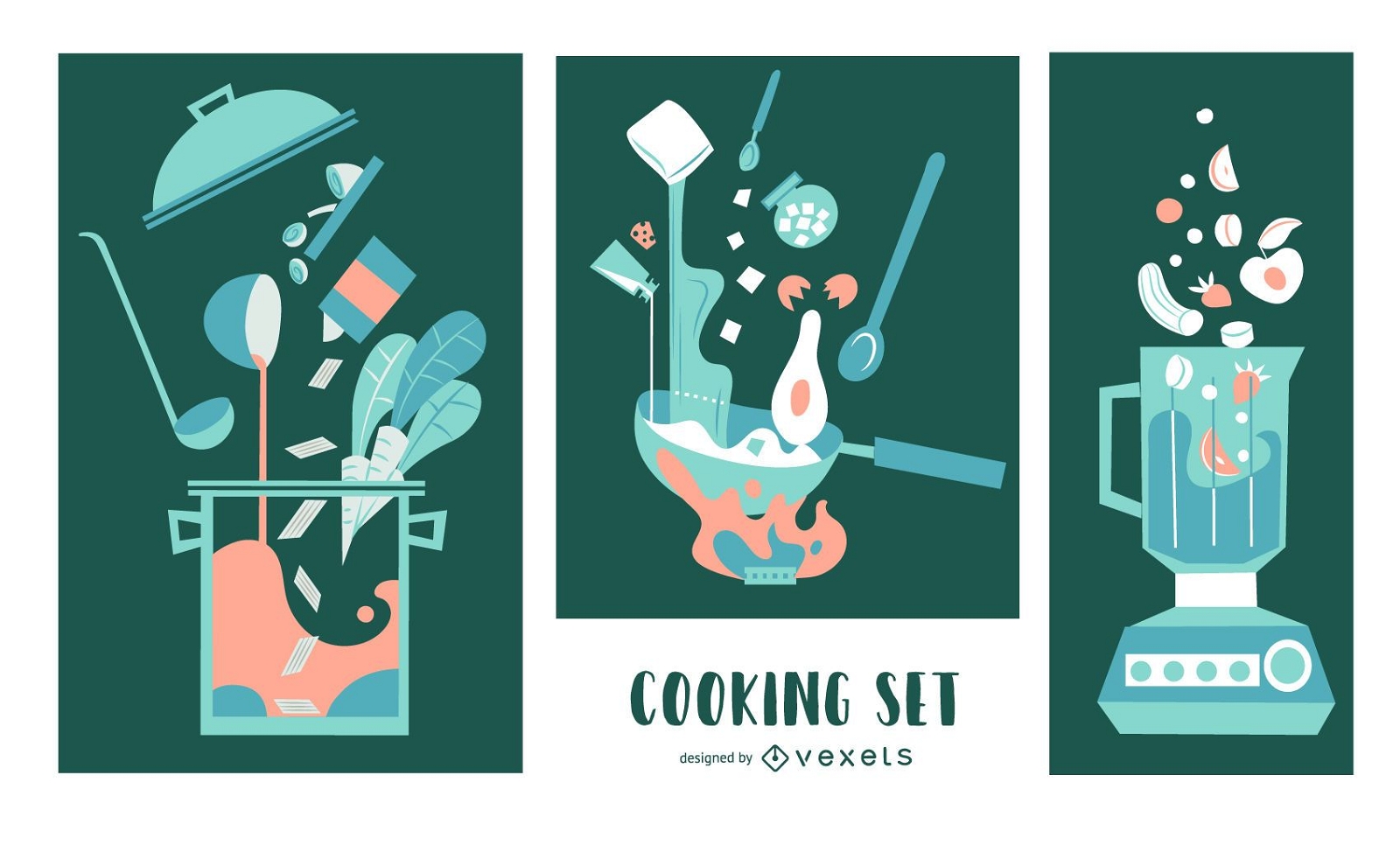 Conjunto de ilustración plana de elementos de cocina